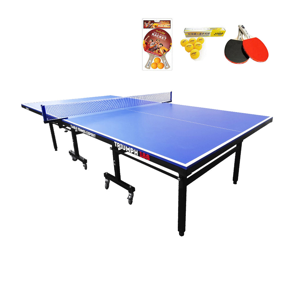 SUNNET Triumph 188 15mm Outdoor Waterproof Blue Foldable Solo Play Table Tennis Pingpong Table-Bats Balls Net