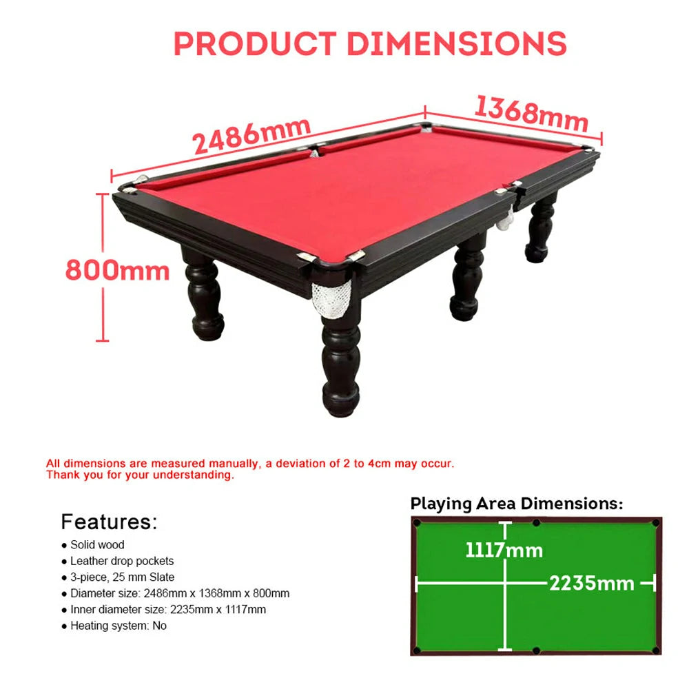 QUESLA AU12 8FT Mahogany Luxury Slate Pool / Billards / Snooker Table