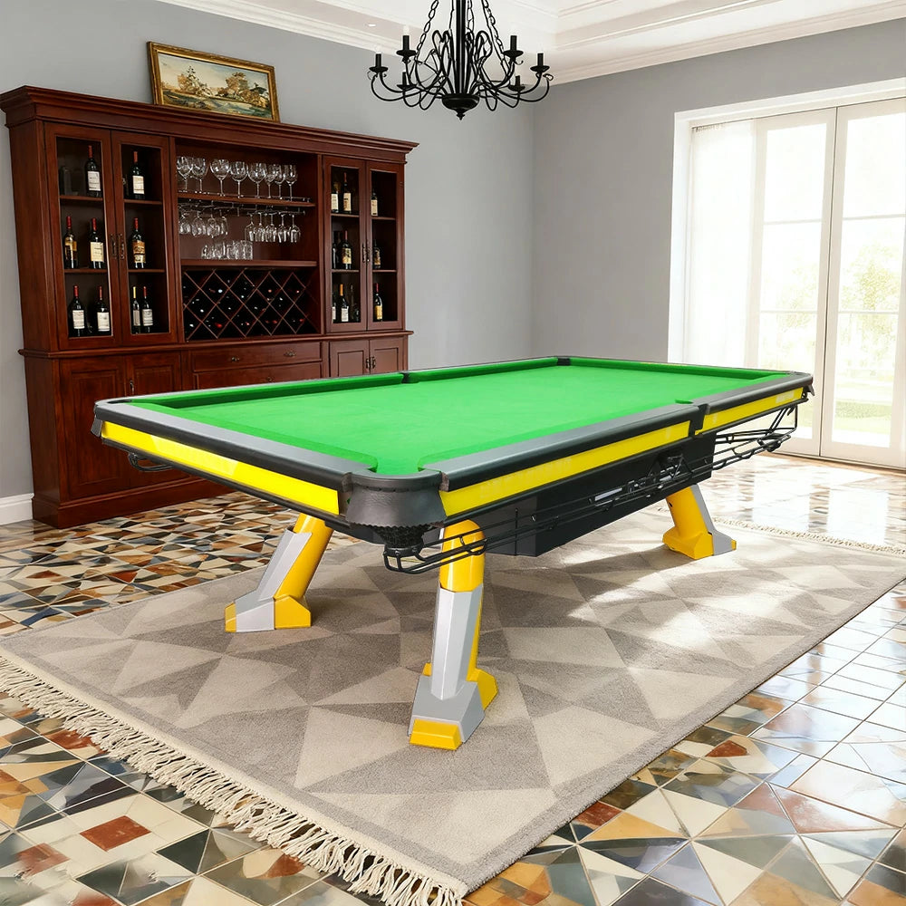 QUESLA 9FT High-End Billiard Table - Oak Carbon Fiber Rail, Precision Slate Surface, Colorful Underframe