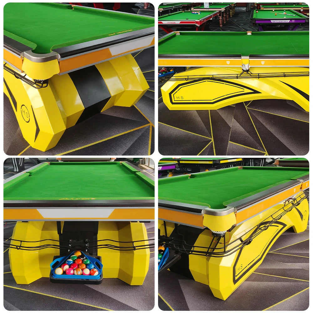 QUESLA 9FT Designer Pool Table - Bluestone Slate, Oak & Iron Bamboo Build, Colorful Frame, Rust-Resistant Finish