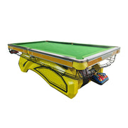 QUESLA 9FT Designer Pool Table - Bluestone Slate, Oak & Iron Bamboo Build, Colorful Frame, Rust-Resistant Finish