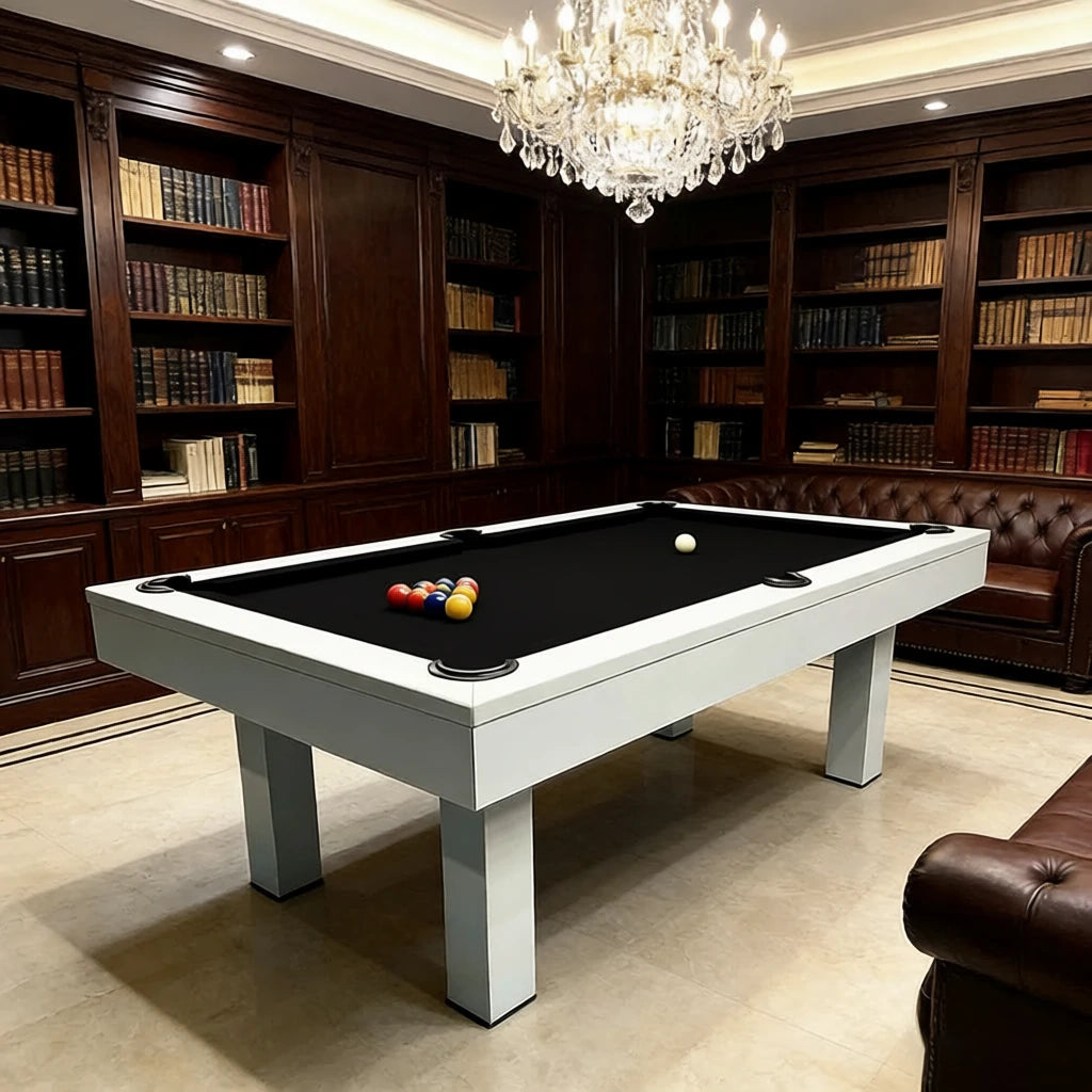 QUESLA 7FT Luxurious Slate Pool /Dining / Billiard Table Free Accessories- White Frame Black Felt