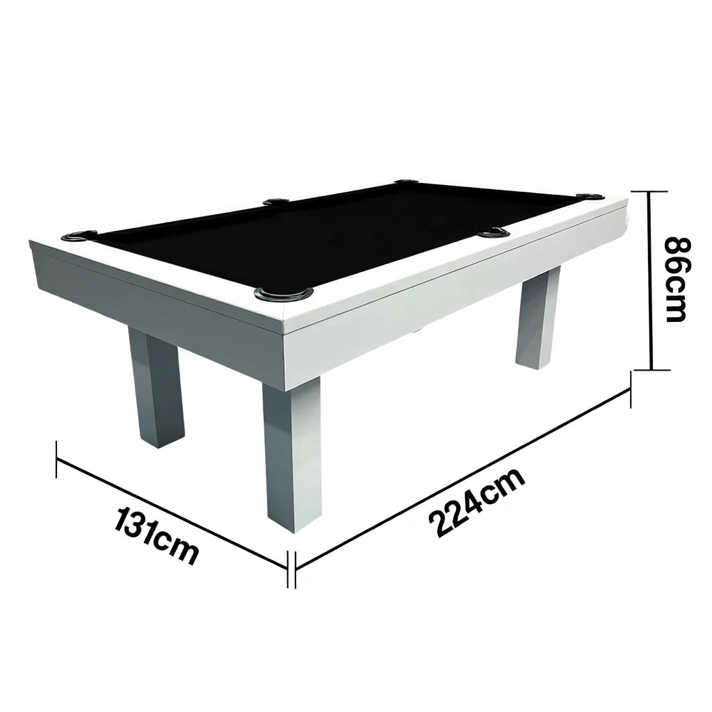 QUESLA 7FT Luxurious Slate Pool /Dining / Billiard Table Free Accessories- White Frame Black Felt