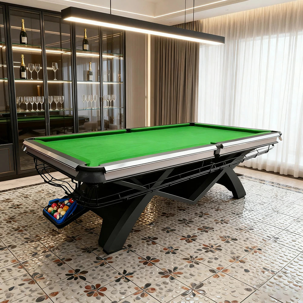 QUESLA 9FT Billiard Table - 1.2cm Solid Build, Oak & Aluminum Alloy Frame, Copper Pockets, Stable Precision Play