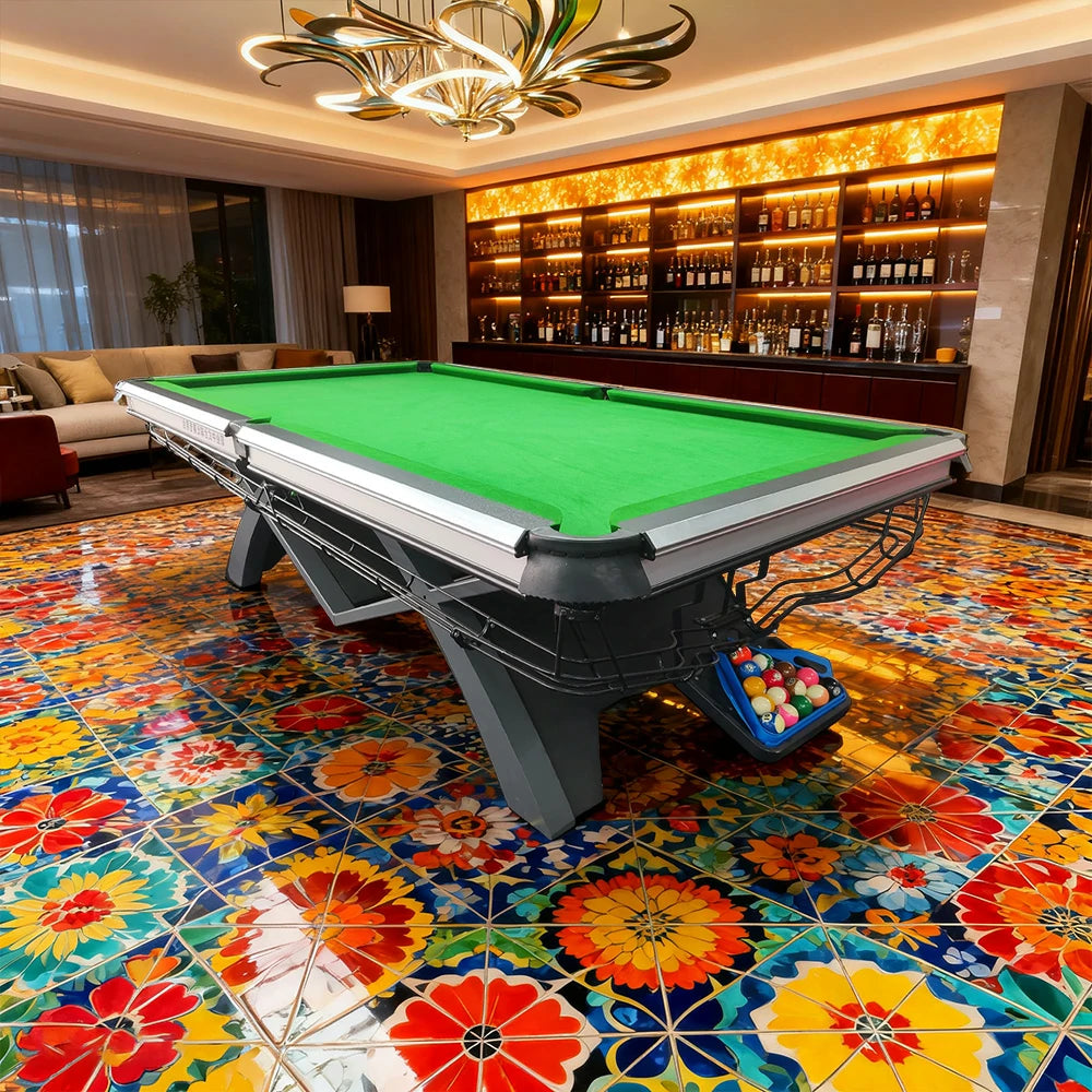 QUESLA 9FT Billiard Table - 1.2cm Solid Build, Oak & Aluminum Alloy Frame, Copper Pockets, Stable Precision Play