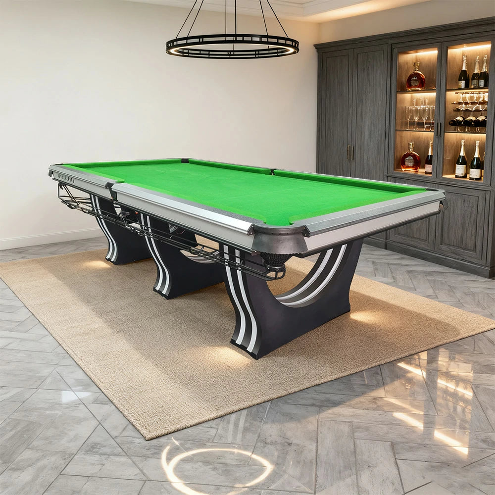 QUESLA 9FT Billiard Table - Oak Carbon Fiber Rail, Bluestone Slate Surface, Black Copper Pockets, Durable Precision Play