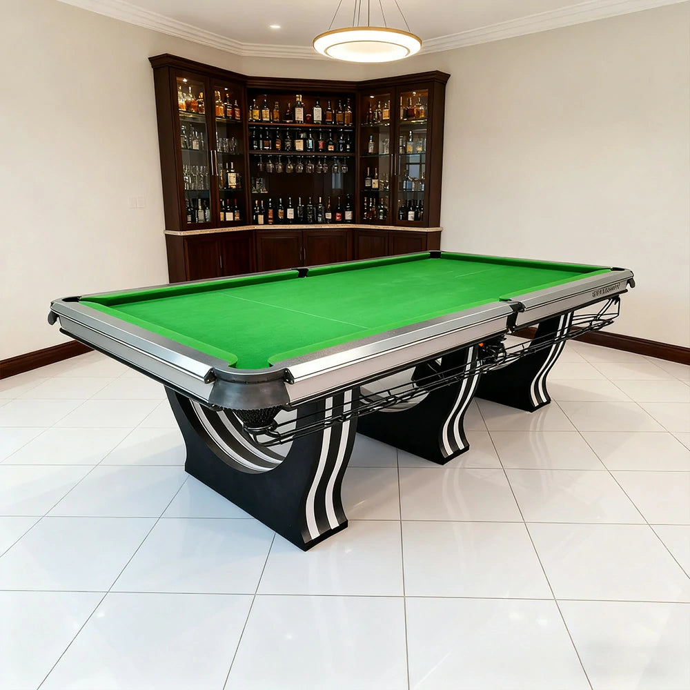 QUESLA 9FT Billiard Table - Oak Carbon Fiber Rail, Bluestone Slate Surface, Black Copper Pockets, Durable Precision Play