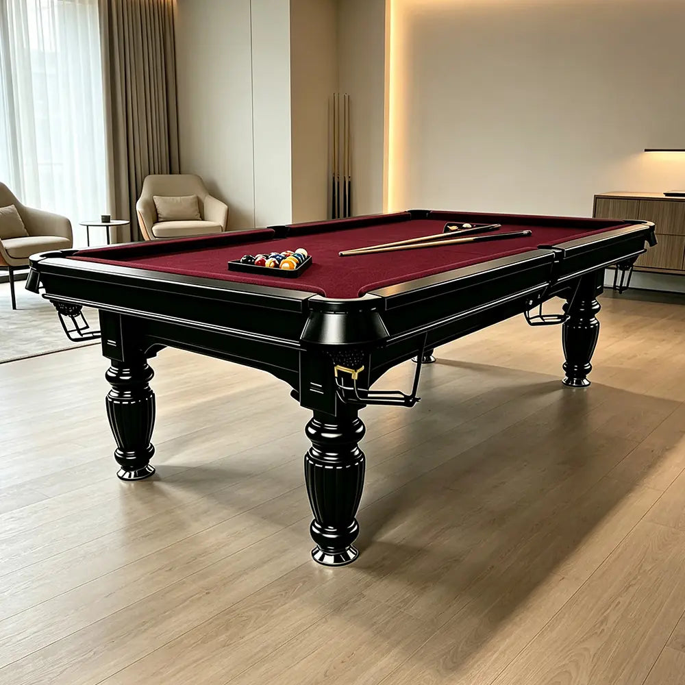 QUESLA 7/8/9FT Slate Pool Table 20mm Slate Solid Timber Adjustable Levellers for Home Club Office - Black Frame & Burgundy Felt