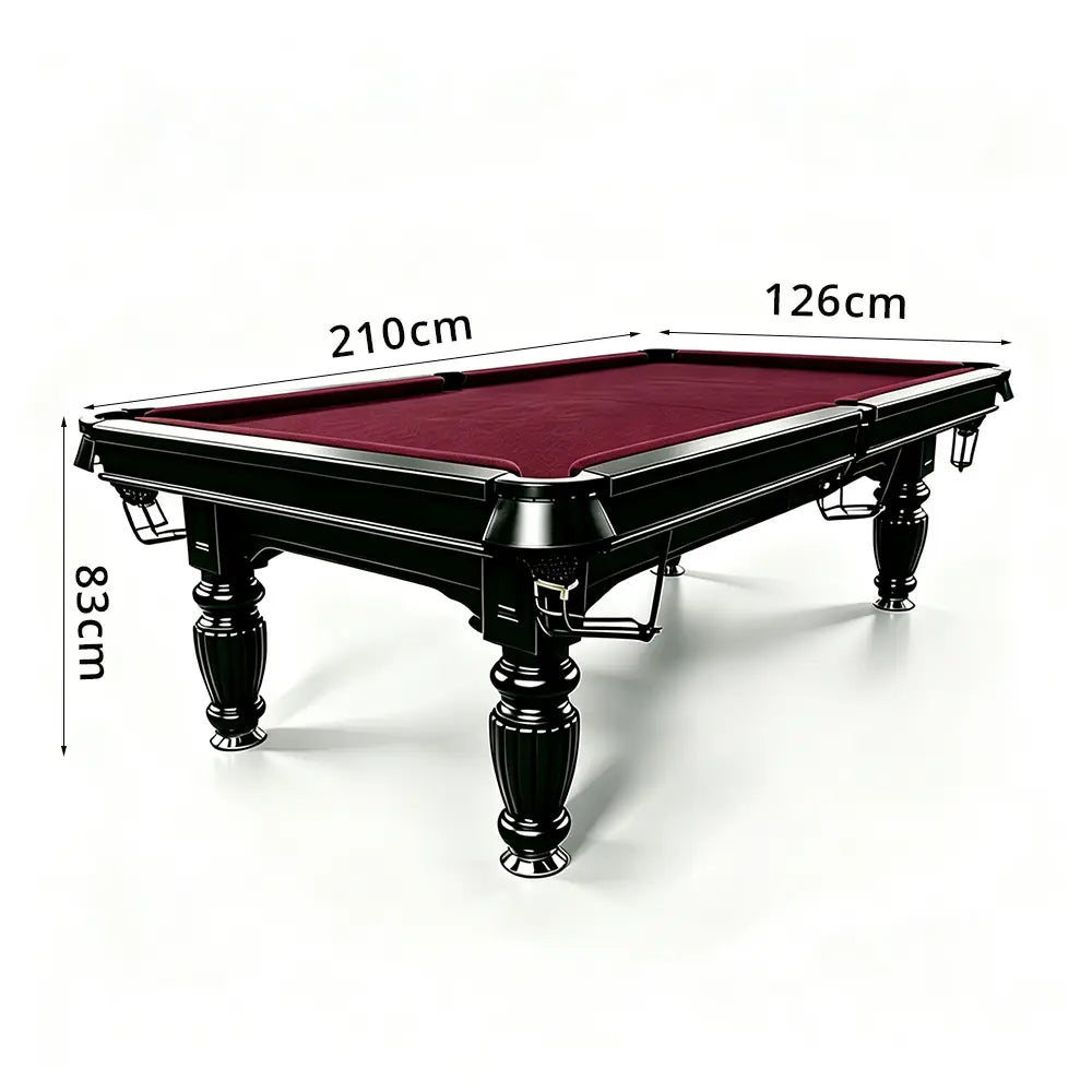 QUESLA 7/8/9FT Slate Pool Table 20mm Slate Solid Timber Adjustable Levellers for Home Club Office - Black Frame & Burgundy Felt