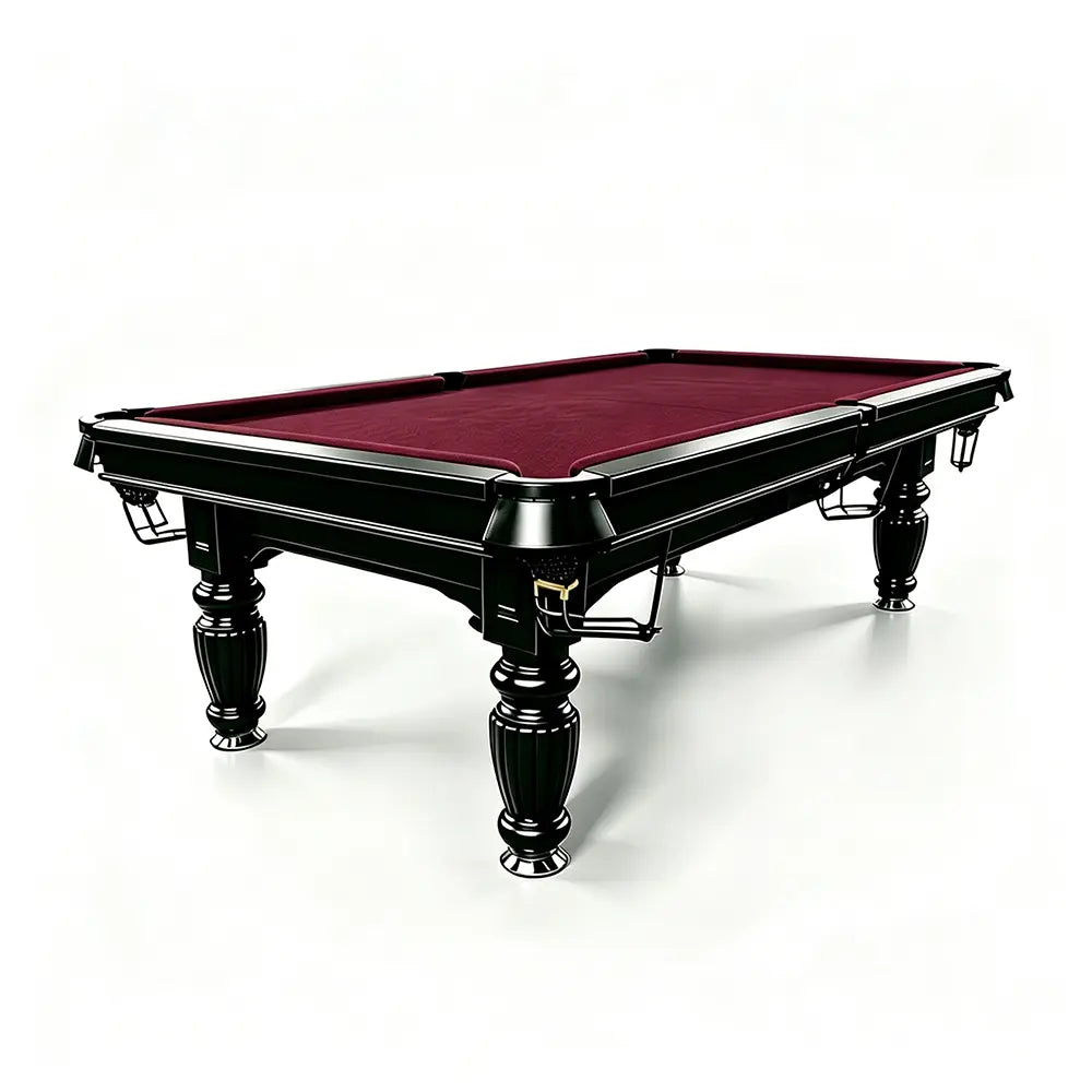 QUESLA 7/8/9FT Slate Pool Table 20mm Slate Solid Timber Adjustable Levellers for Home Club Office - Black Frame & Burgundy Felt