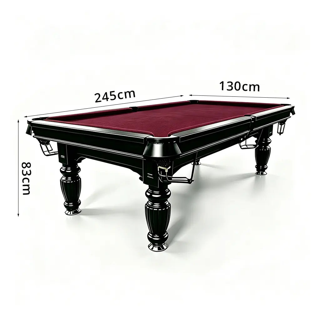 QUESLA 7/8/9FT Slate Pool Table 20mm Slate Solid Timber Adjustable Levellers for Home Club Office - Black Frame & Burgundy Felt