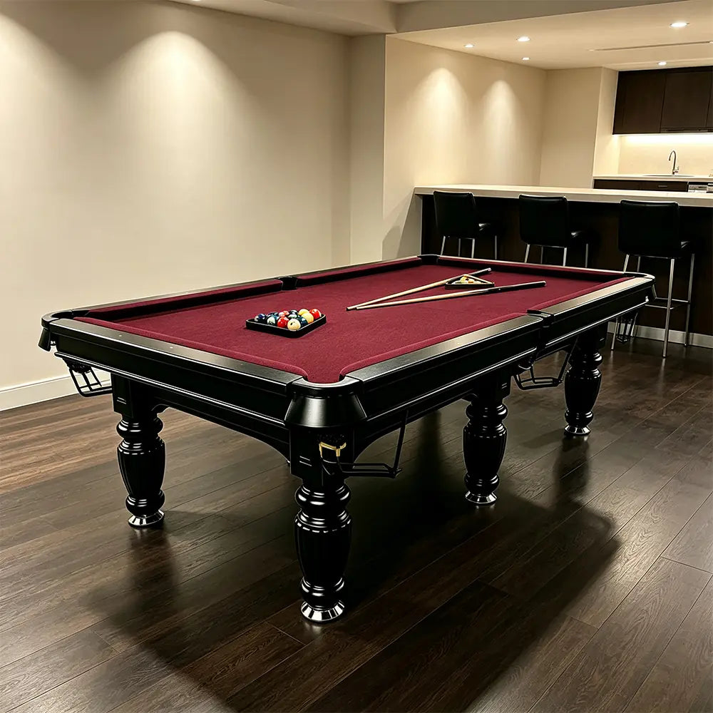 QUESLA 7/8/9FT Slate Pool Table 20mm Slate Solid Timber Adjustable Levellers for Home Club Office - Black Frame & Burgundy Felt