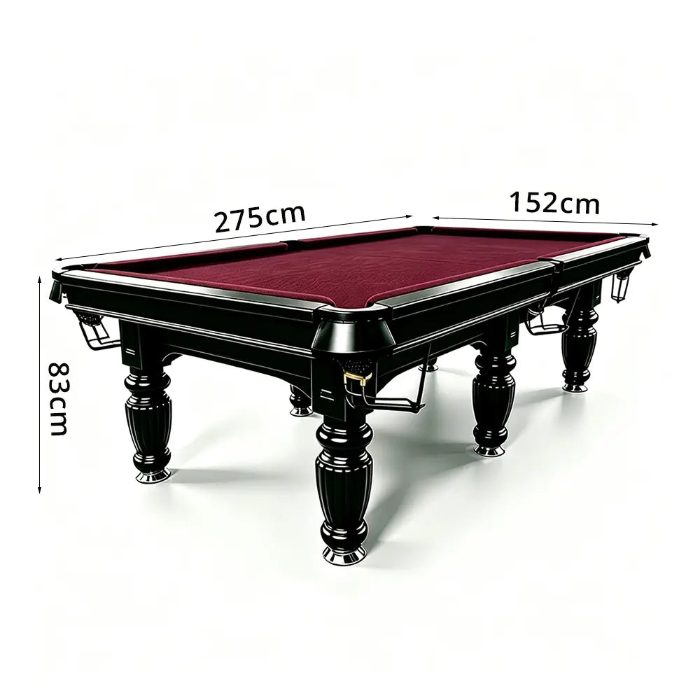 QUESLA 7/8/9FT Slate Pool Table 20mm Slate Solid Timber Adjustable Levellers for Home Club Office - Black Frame & Burgundy Felt