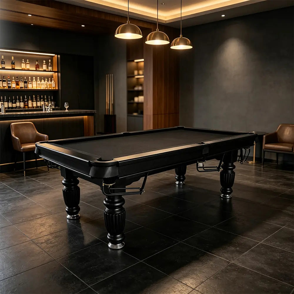 QUESLA 7/8/9FT Slate Pool Table 20mm Slate Solid Timber Adjustable Levellers for Home Club Office - Black Frame & Black Felt