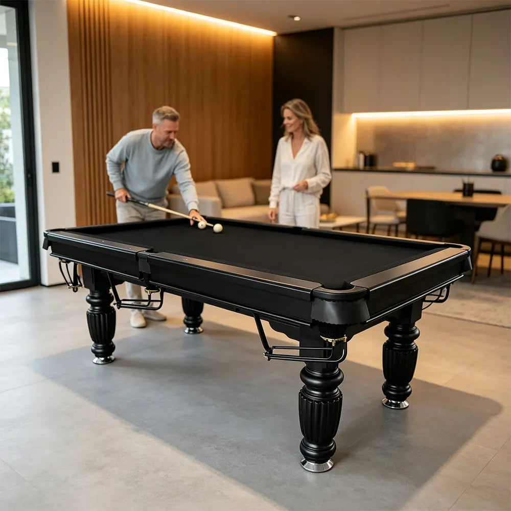 QUESLA 7/8/9FT Slate Pool Table 20mm Slate Solid Timber Adjustable Levellers for Home Club Office - Black Frame & Black Felt