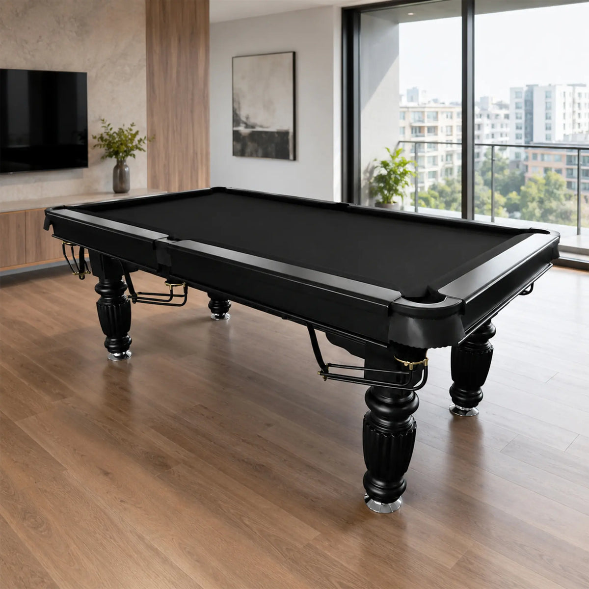 QUESLA 7/8/9FT Slate Pool Table 20mm Slate Solid Timber Adjustable Levellers for Home Club Office - Black Frame & Black Felt