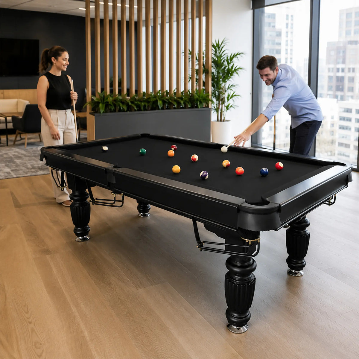 QUESLA 7/8/9FT Slate Pool Table 20mm Slate Solid Timber Adjustable Levellers for Home Club Office - Black Frame & Black Felt