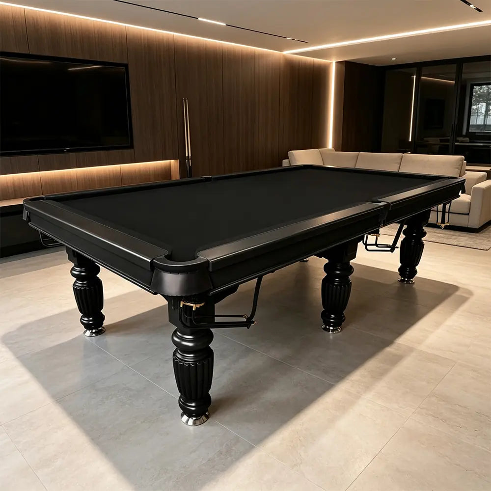 QUESLA 7/8/9FT Slate Pool Table 20mm Slate Solid Timber Adjustable Levellers for Home Club Office - Black Frame & Black Felt