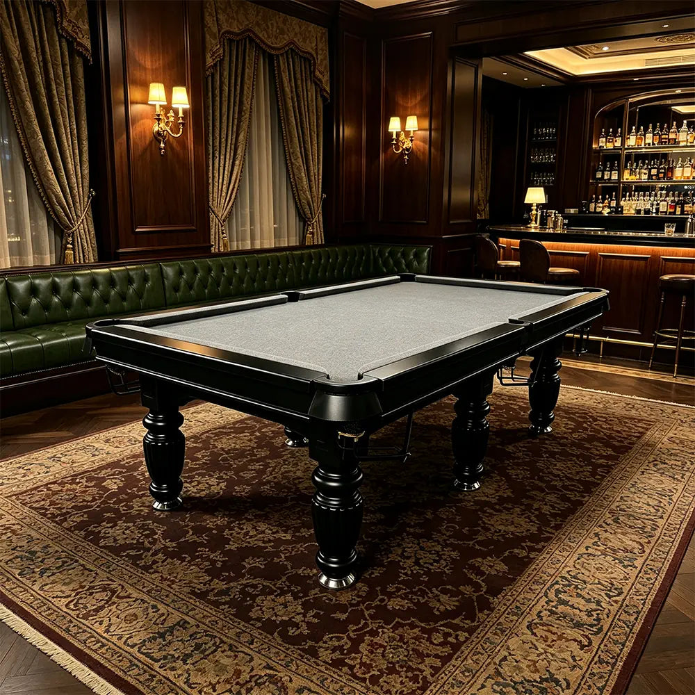 QUESLA 7/8/9FT Slate Pool Table 20mm Slate Solid Timber Adjustable Levellers for Home Club Office - Black Frame & Grey Felt