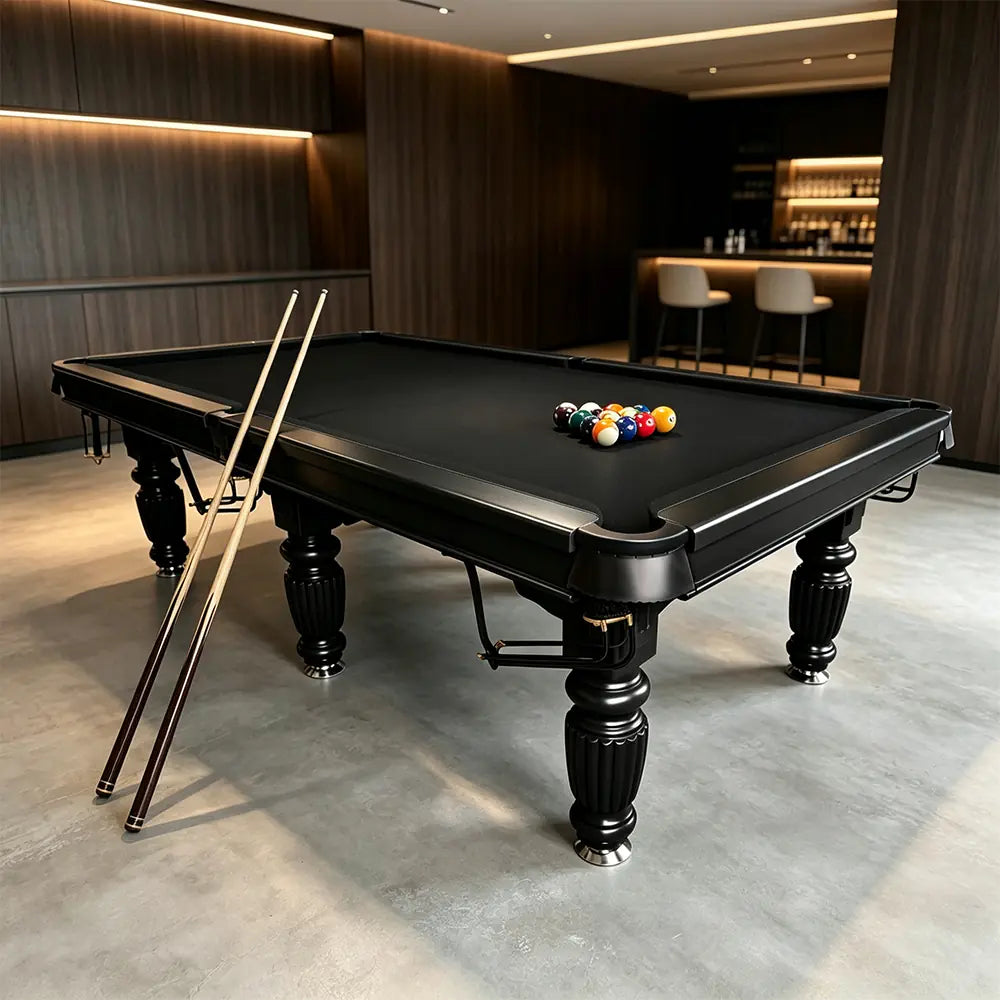 QUESLA 7/8/9FT Slate Pool Table 20mm Slate Solid Timber Adjustable Levellers for Home Club Office - Black Frame & Black Felt
