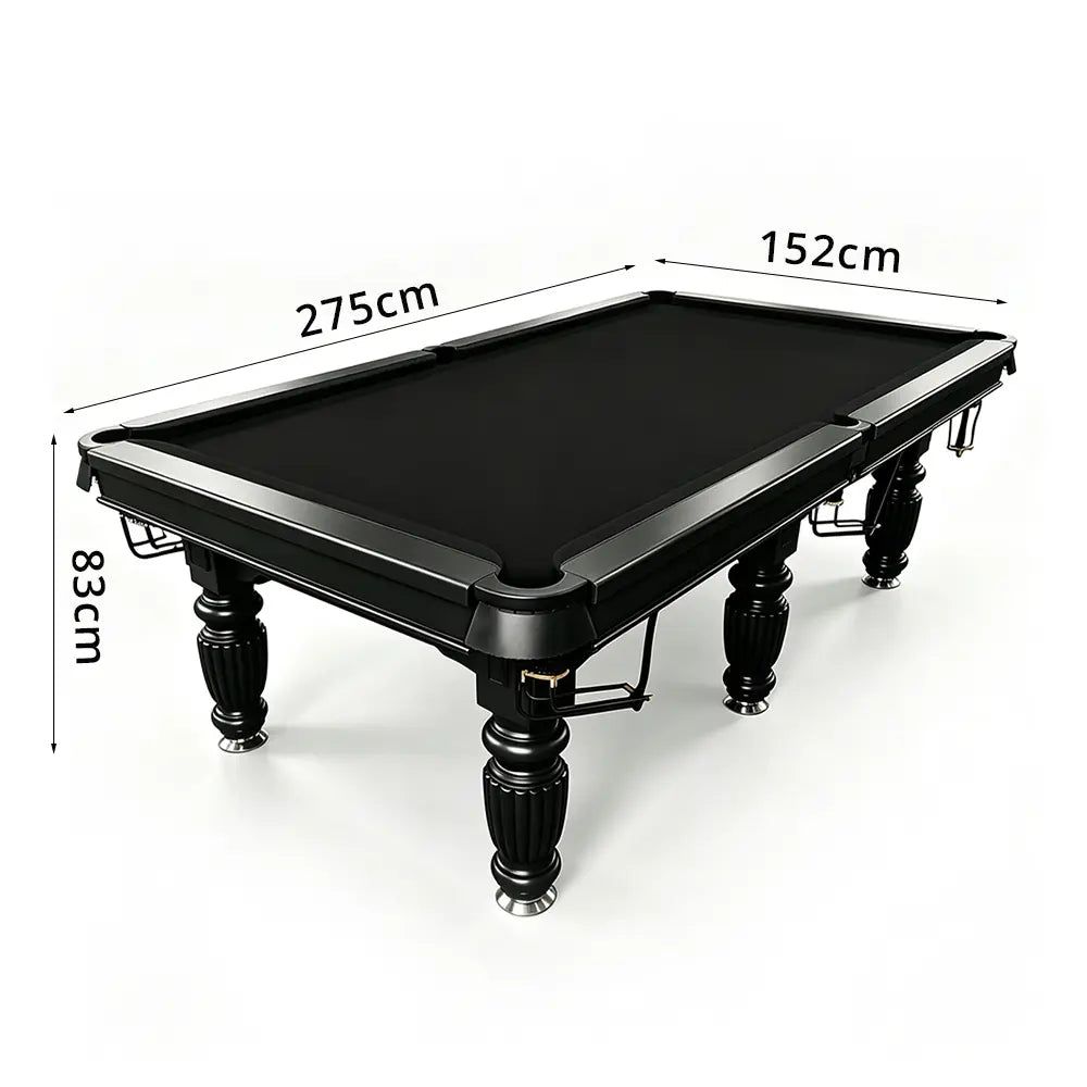 QUESLA 7/8/9FT Slate Pool Table 20mm Slate Solid Timber Adjustable Levellers for Home Club Office - Black Frame & Black Felt