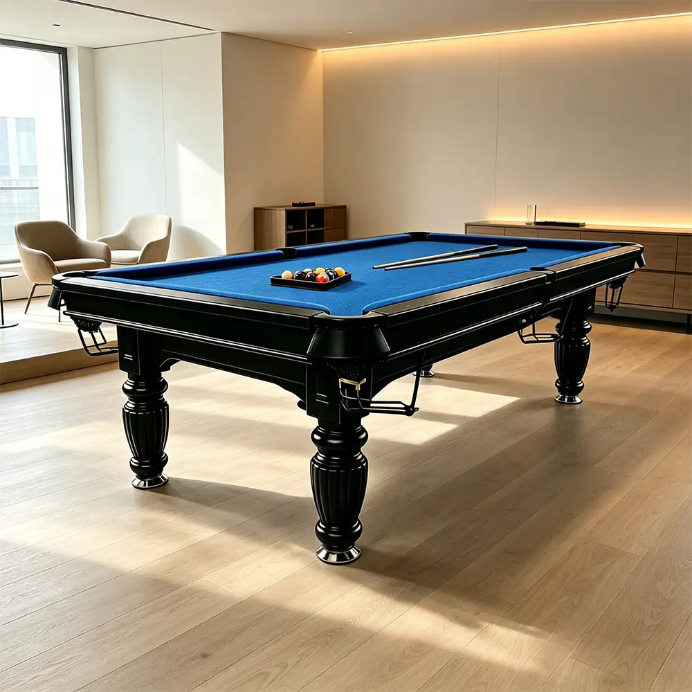QUESLA 7/8/9FT Slate Pool Table 20mm Slate Solid Timber Adjustable Levellers for Home Club Office - Black Frame & Blue Felt