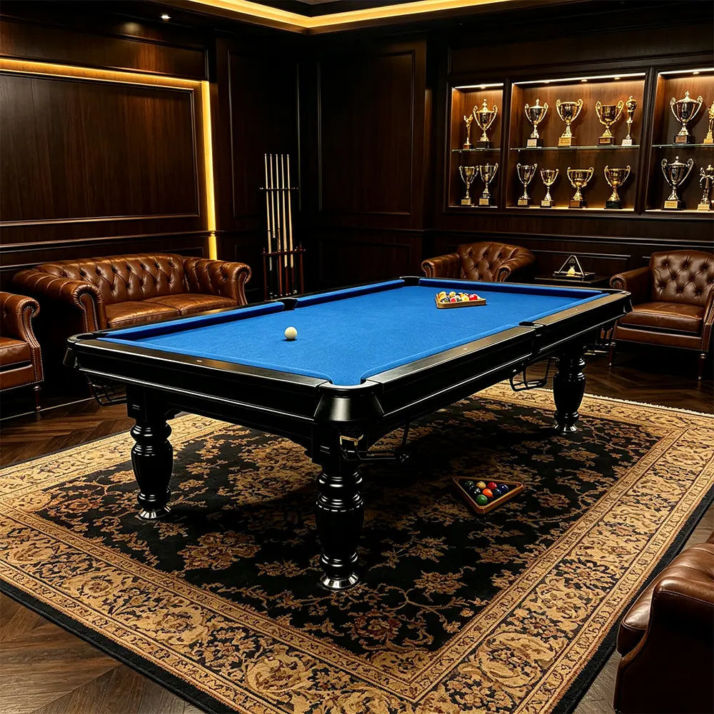 QUESLA 7/8/9FT Slate Pool Table 20mm Slate Solid Timber Adjustable Levellers for Home Club Office - Black Frame & Blue Felt
