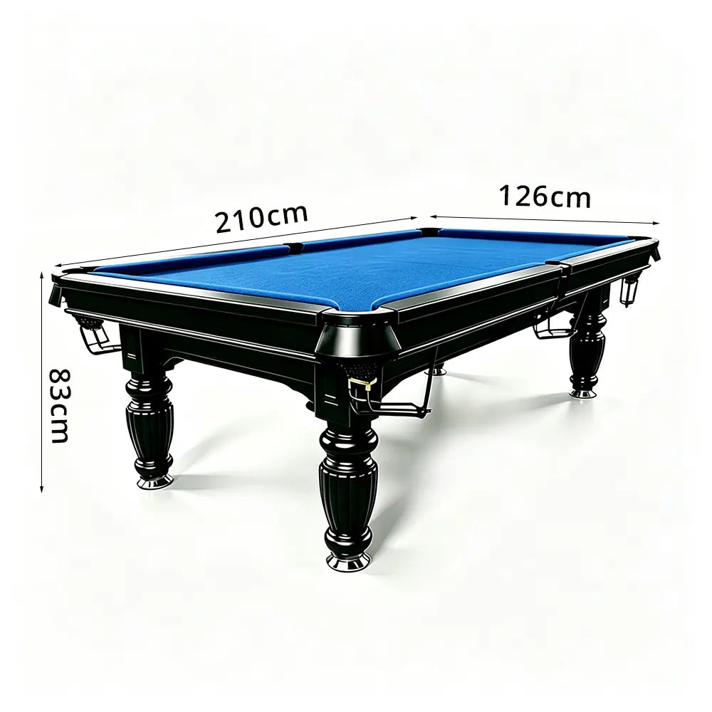 QUESLA 7/8/9FT Slate Pool Table 20mm Slate Solid Timber Adjustable Levellers for Home Club Office - Black Frame & Blue Felt