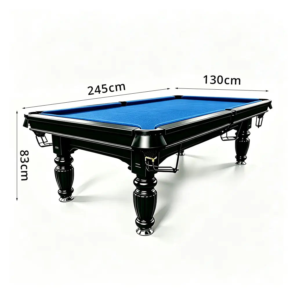 QUESLA 7/8/9FT Slate Pool Table 20mm Slate Solid Timber Adjustable Levellers for Home Club Office - Black Frame & Blue Felt