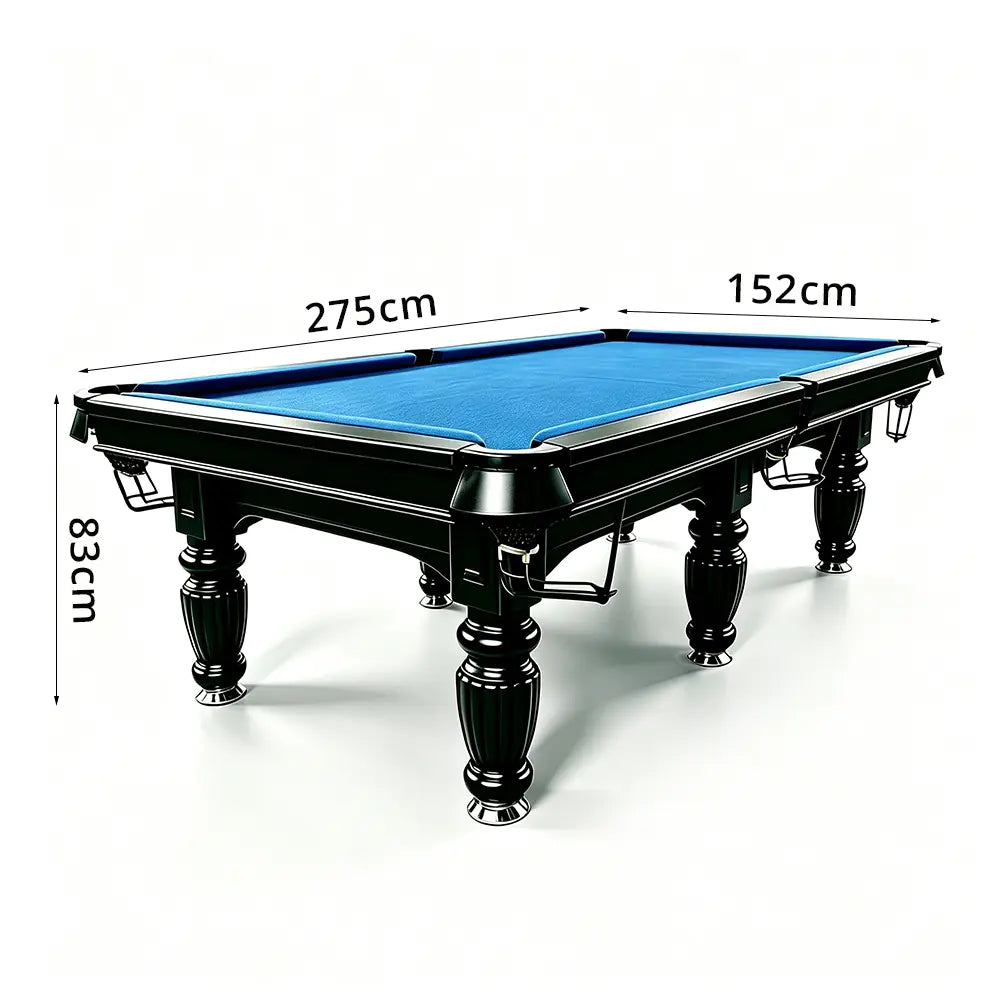 QUESLA 7/8/9FT Slate Pool Table 20mm Slate Solid Timber Adjustable Levellers for Home Club Office - Black Frame & Blue Felt