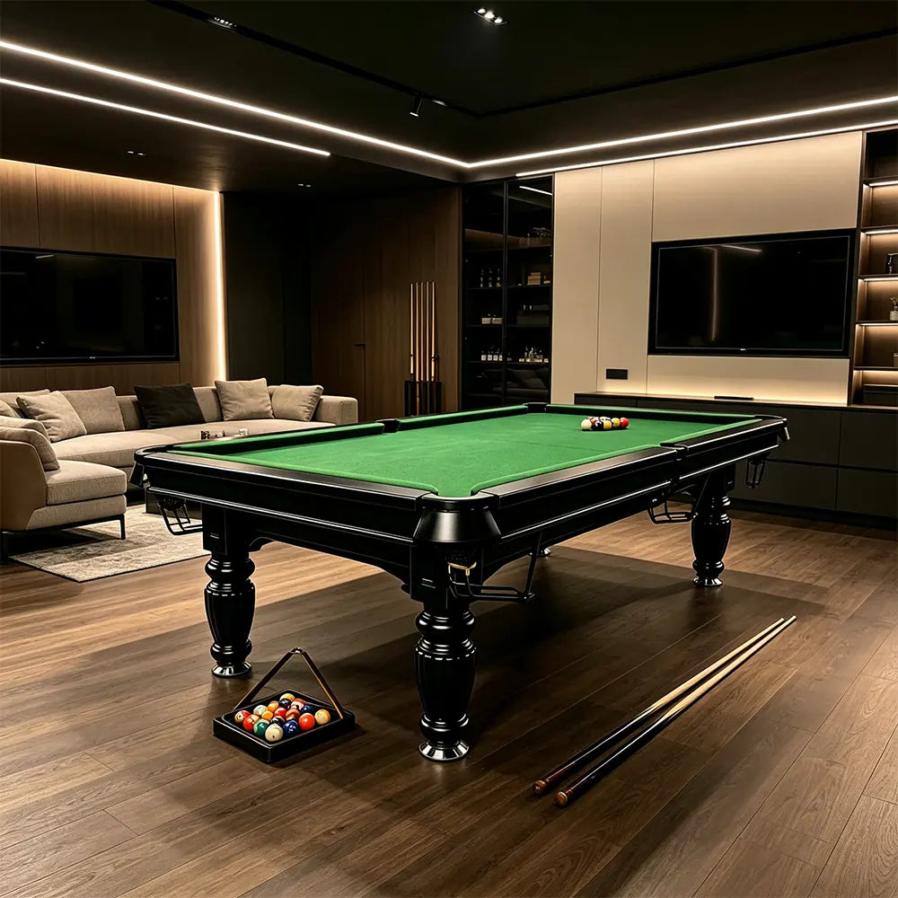 QUESLA 7/8/9FT Slate Pool Table 20mm Slate Solid Timber Adjustable Levellers for Home Club Office - Black Frame & Green Felt