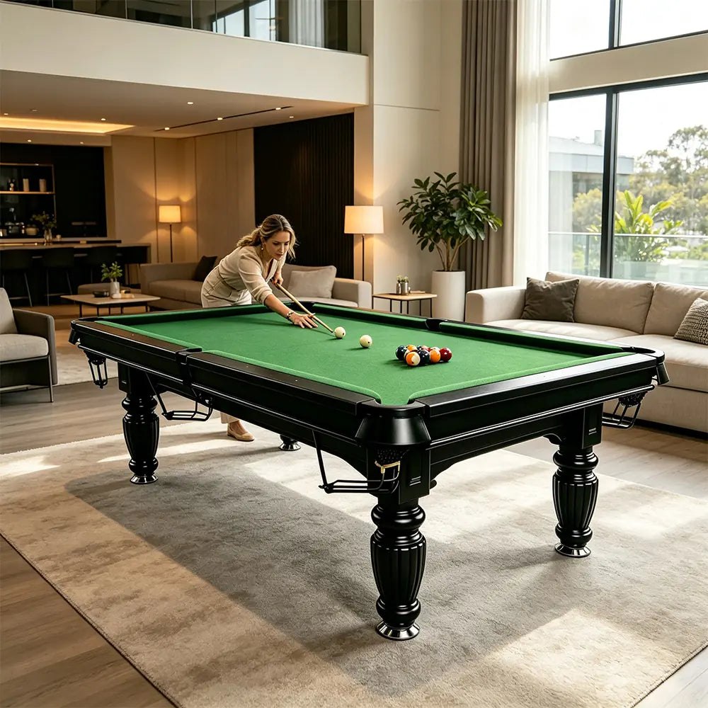 QUESLA 7/8/9FT Slate Pool Table 20mm Slate Solid Timber Adjustable Levellers for Home Club Office - Black Frame & Green Felt