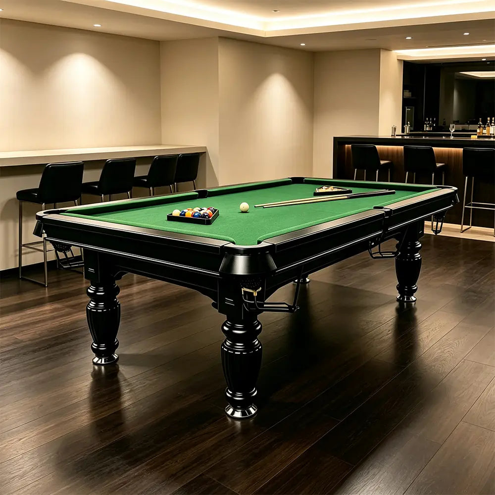 QUESLA 7/8/9FT Slate Pool Table 20mm Slate Solid Timber Adjustable Levellers for Home Club Office - Black Frame & Green Felt
