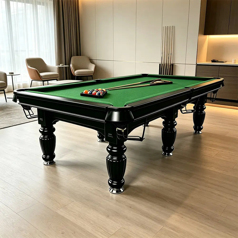 QUESLA 7/8/9FT Slate Pool Table 20mm Slate Solid Timber Adjustable Levellers for Home Club Office - Black Frame & Green Felt