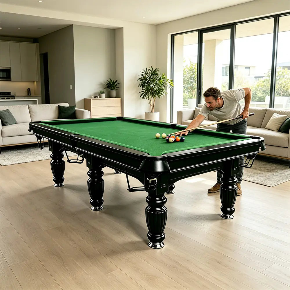 QUESLA 7/8/9FT Slate Pool Table 20mm Slate Solid Timber Adjustable Levellers for Home Club Office - Black Frame & Green Felt