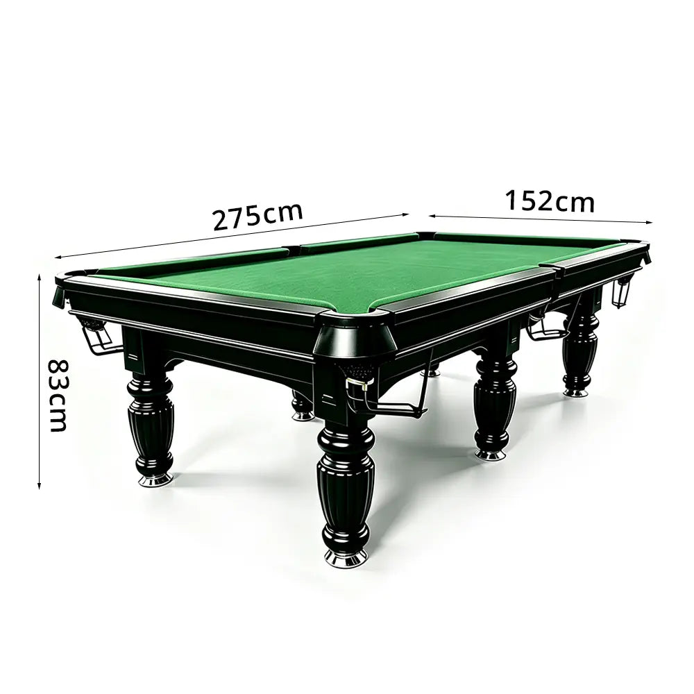 QUESLA 7/8/9FT Slate Pool Table 20mm Slate Solid Timber Adjustable Levellers for Home Club Office - Black Frame & Green Felt