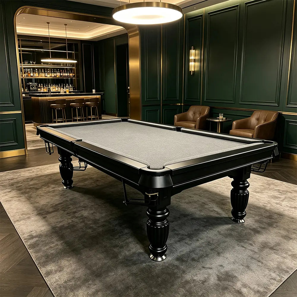 QUESLA 7/8/9FT Slate Pool Table 20mm Slate Solid Timber Adjustable Levellers for Home Club Office - Black Frame & Grey Felt