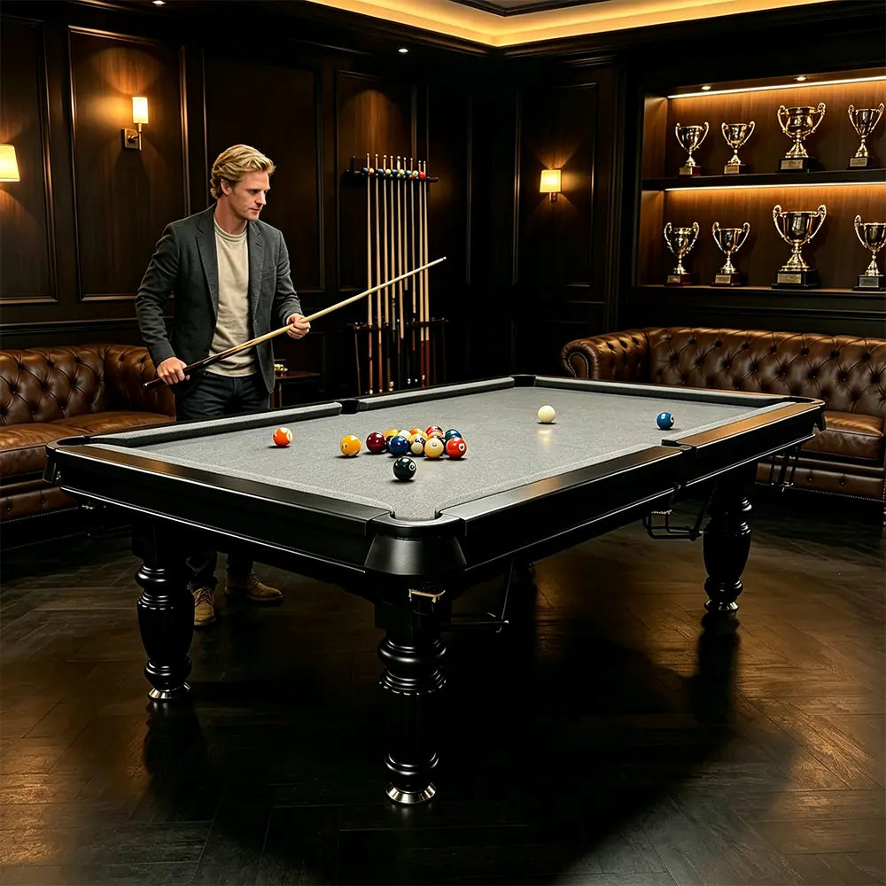 QUESLA 7/8/9FT Slate Pool Table 20mm Slate Solid Timber Adjustable Levellers for Home Club Office - Black Frame & Grey Felt
