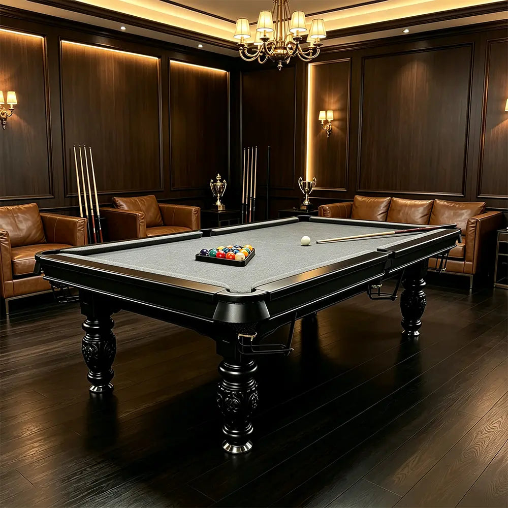 QUESLA 7/8/9FT Slate Pool Table 20mm Slate Solid Timber Adjustable Levellers for Home Club Office - Black Frame & Grey Felt