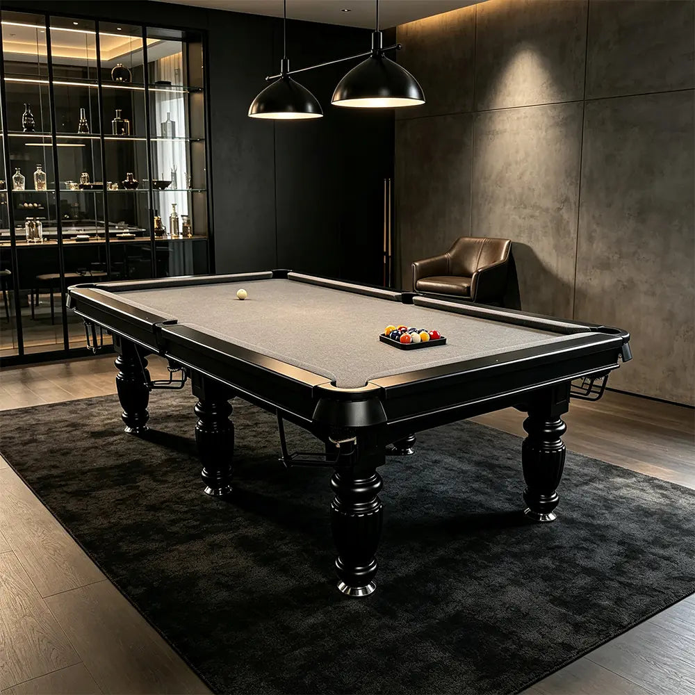 QUESLA 7/8/9FT Slate Pool Table 20mm Slate Solid Timber Adjustable Levellers for Home Club Office - Black Frame & Grey Felt