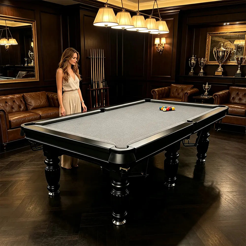 QUESLA 7/8/9FT Slate Pool Table 20mm Slate Solid Timber Adjustable Levellers for Home Club Office - Black Frame & Grey Felt