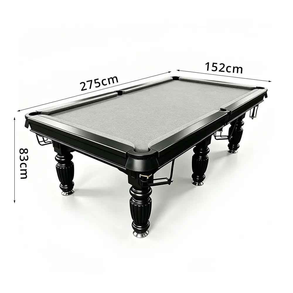 QUESLA 7/8/9FT Slate Pool Table 20mm Slate Solid Timber Adjustable Levellers for Home Club Office - Black Frame & Grey Felt
