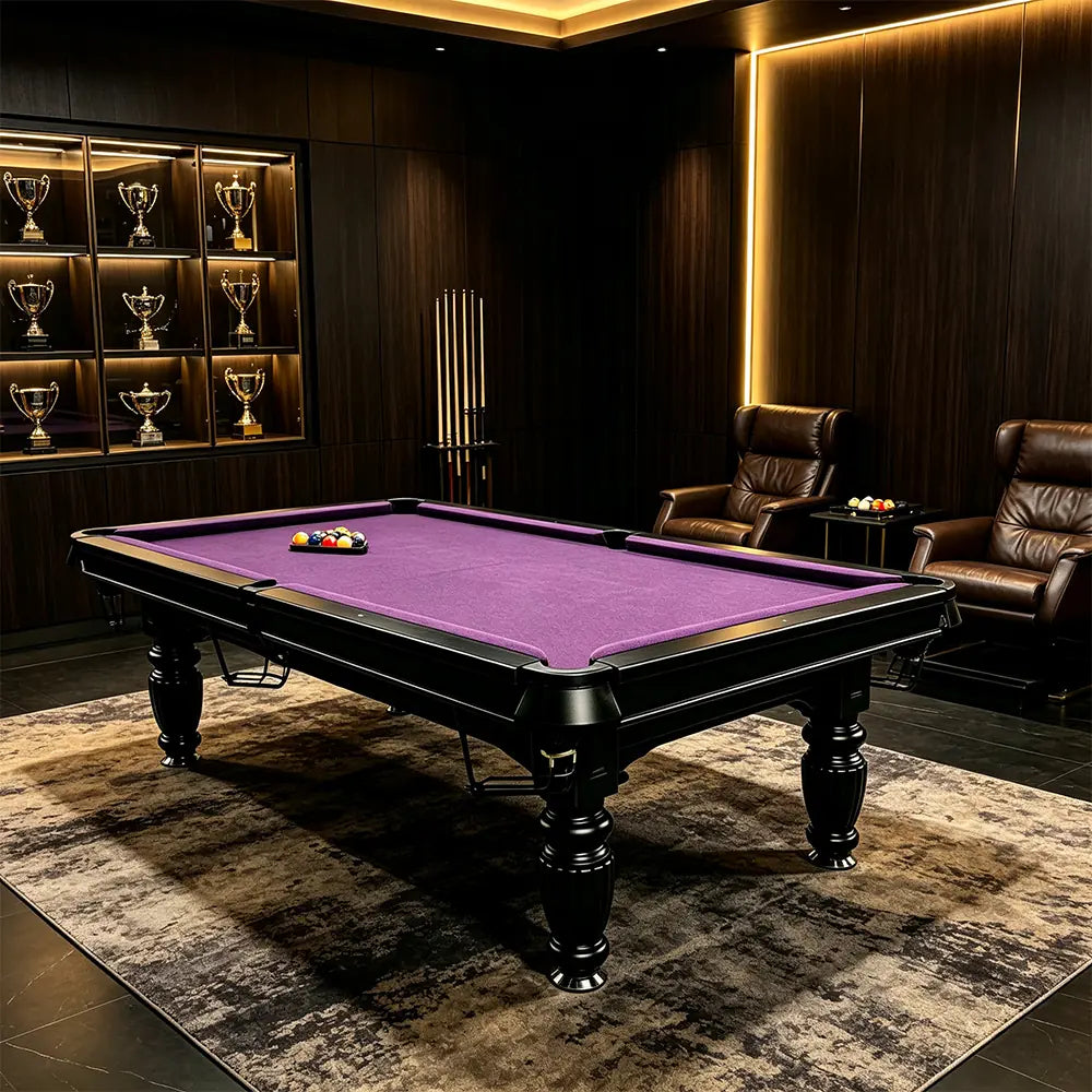 QUESLA 7/8/9FT Slate Pool Table 20mm Slate Solid Timber Adjustable Levellers for Home Club Office - Black Frame & Purple Felt