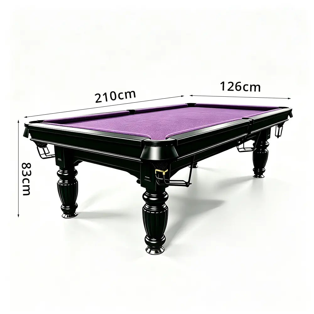 QUESLA 7/8/9FT Slate Pool Table 20mm Slate Solid Timber Adjustable Levellers for Home Club Office - Black Frame & Purple Felt