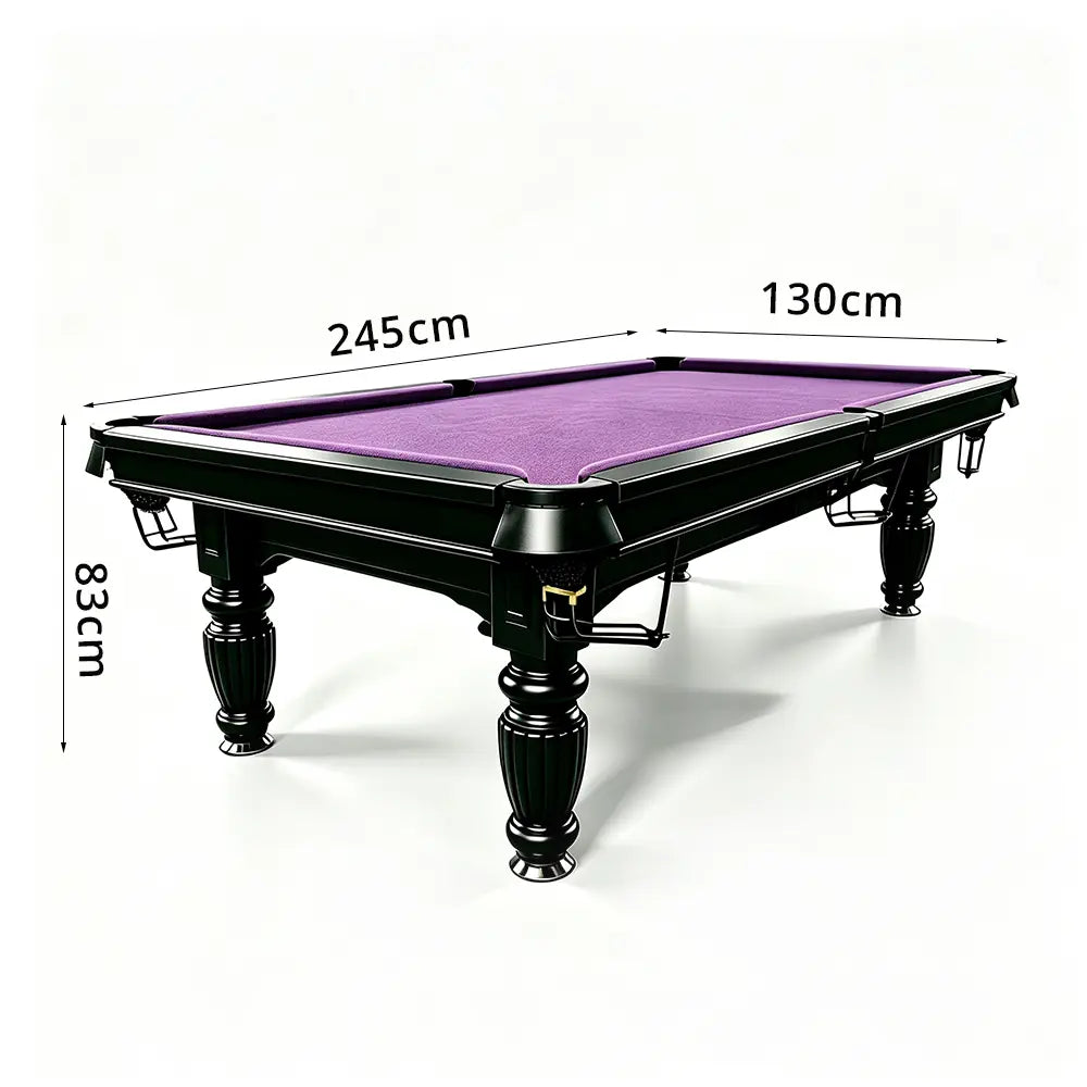 QUESLA 7/8/9FT Slate Pool Table 20mm Slate Solid Timber Adjustable Levellers for Home Club Office - Black Frame & Purple Felt