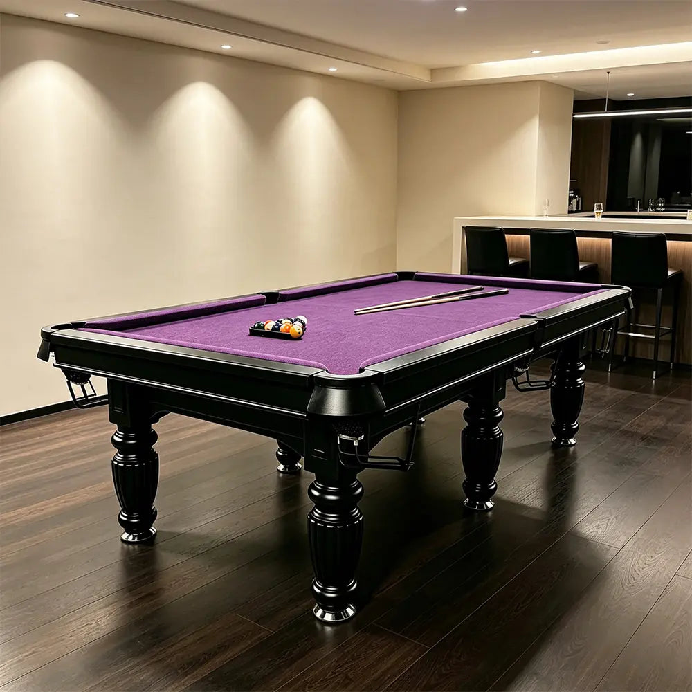 QUESLA 7/8/9FT Slate Pool Table 20mm Slate Solid Timber Adjustable Levellers for Home Club Office - Black Frame & Purple Felt