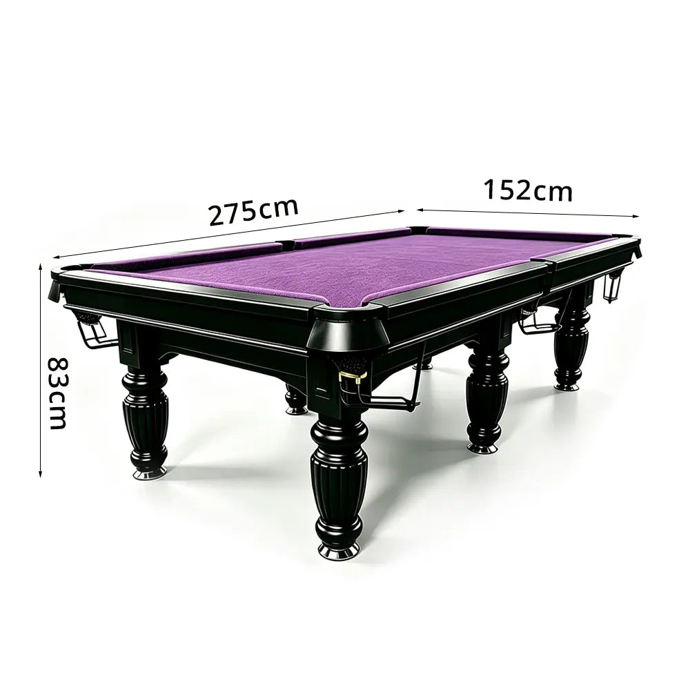QUESLA 7/8/9FT Slate Pool Table 20mm Slate Solid Timber Adjustable Levellers for Home Club Office - Black Frame & Purple Felt