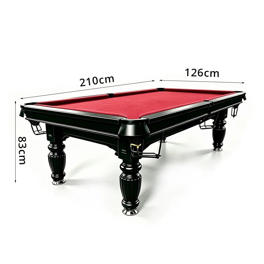 QUESLA 7/8/9FT Slate Pool Table 20mm Slate Solid Timber Adjustable Levellers for Home Club Office - Black Frame & Red Felt