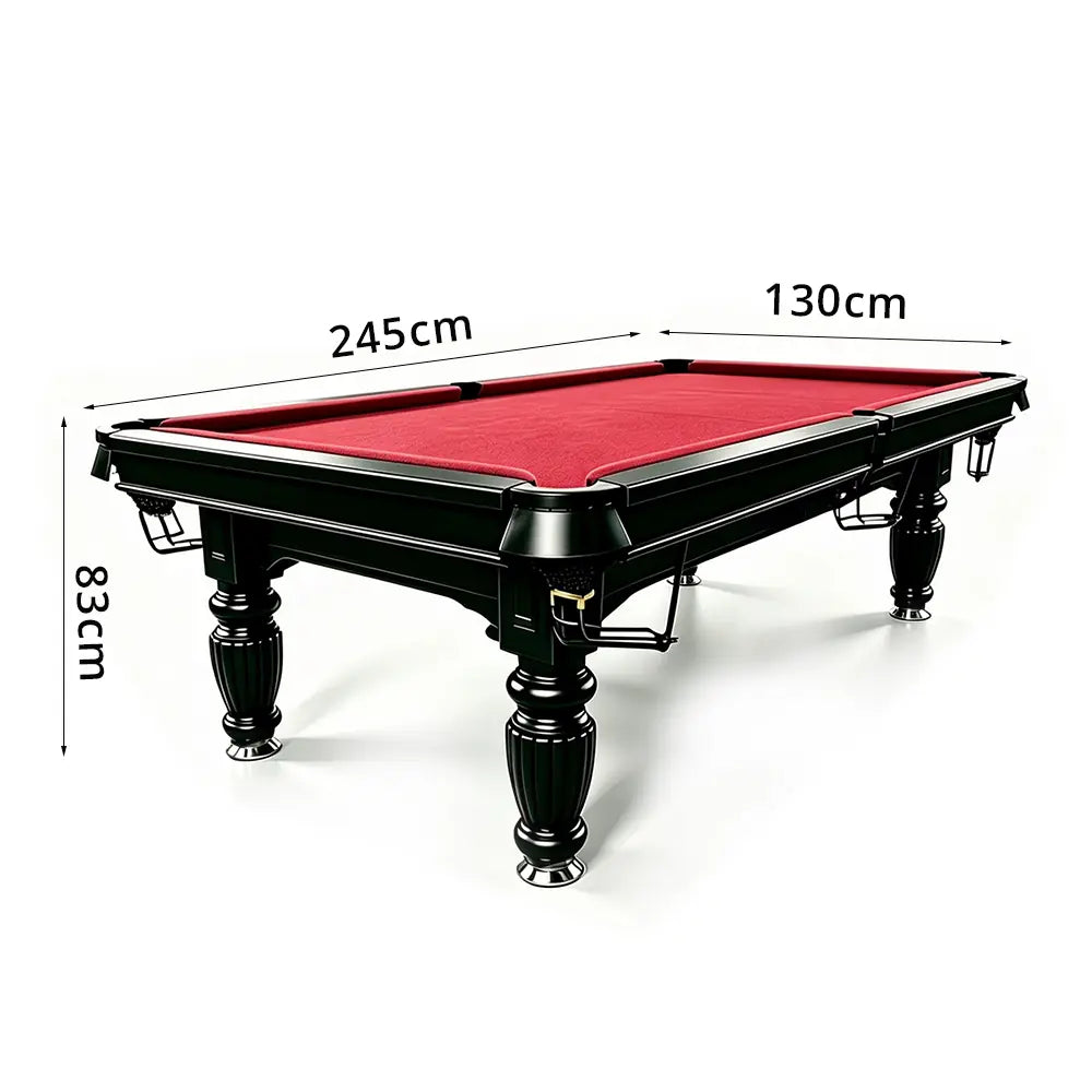 QUESLA 7/8/9FT Slate Pool Table 20mm Slate Solid Timber Adjustable Levellers for Home Club Office - Black Frame & Red Felt