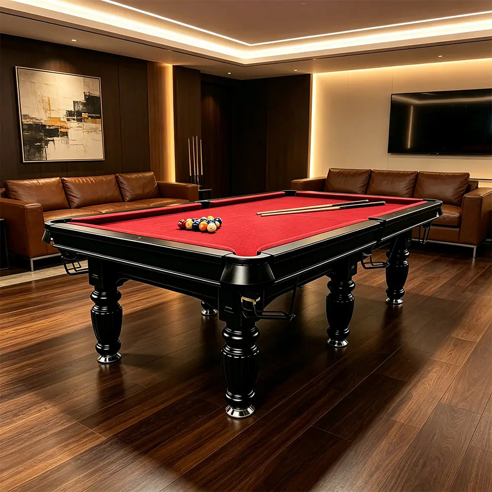 QUESLA 7/8/9FT Slate Pool Table 20mm Slate Solid Timber Adjustable Levellers for Home Club Office - Black Frame & Red Felt